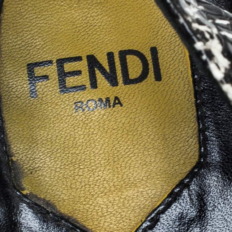 Pre Owned Fendi Multicolor Python Embossed Leather T-Strap Platform Sandals Size 37.5