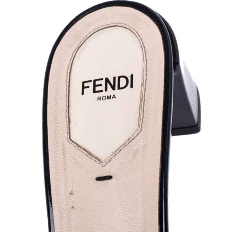 مملوكة مسبقًا Fendi Black Flower Embellished Patent Leather Open Toe Sandals Size 40