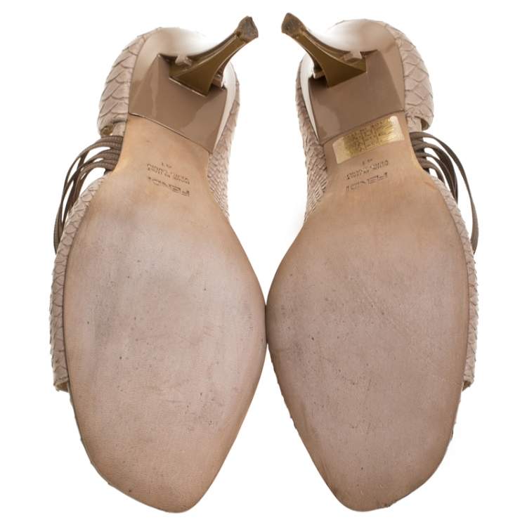 Pre Owned Fendi Beige Python Open Toe Sandals Size 41