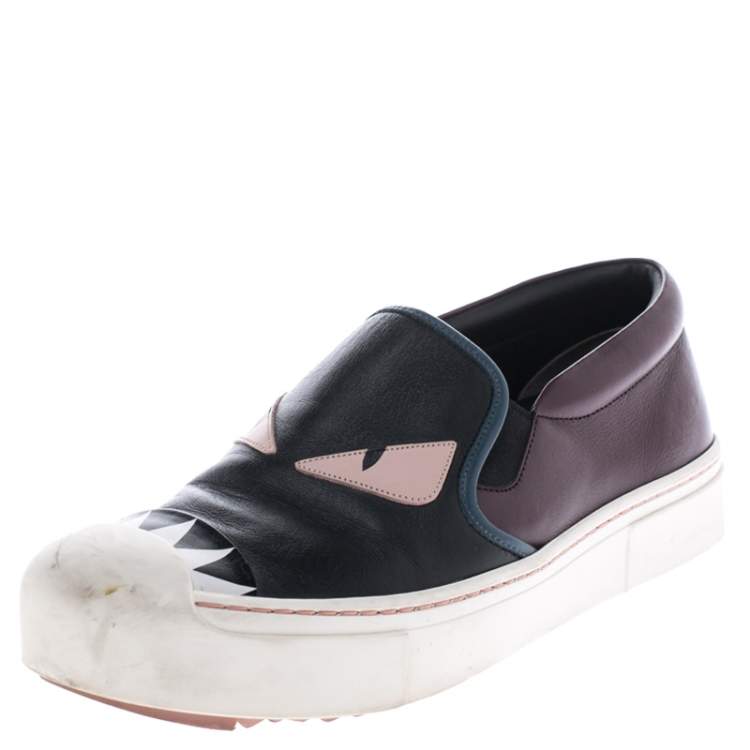 مملوكة مسبقًا Fendi Multicolor Leather Monster Slip On Sneakers Size 35