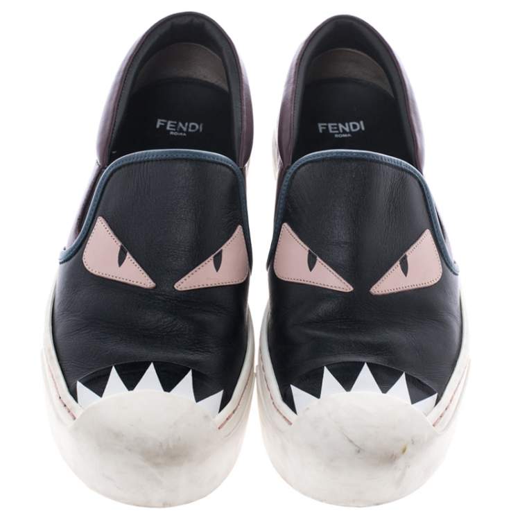 مملوكة مسبقًا Fendi Multicolor Leather Monster Slip On Sneakers Size 35