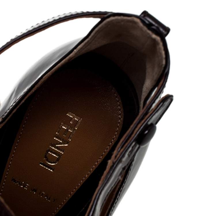 Pre Owned Fendi Dark Burgundy Glitter and Leather Peep Toe Platform Booties Size 39