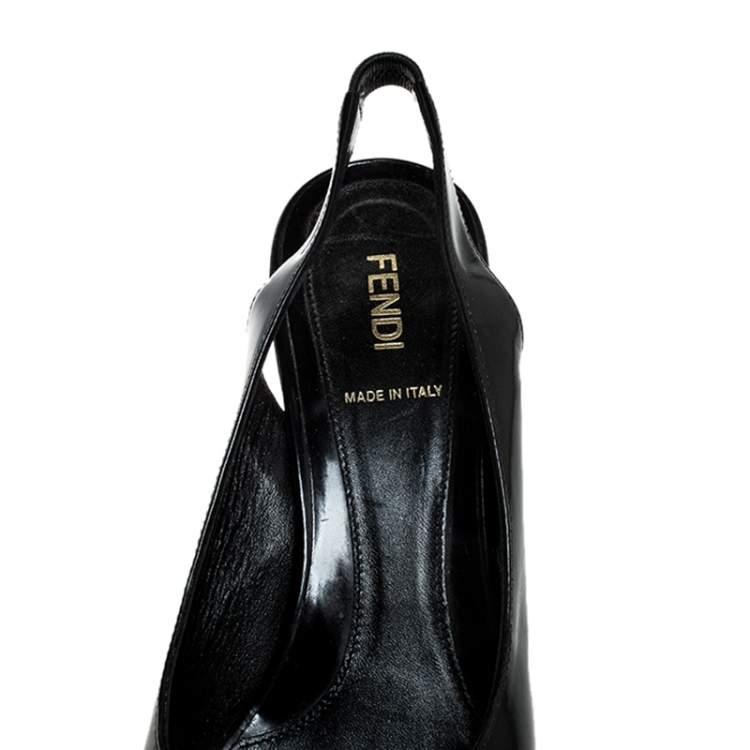 Pre Owned Fendi Black Leather Bow Peep Toe Slingback Platform Sandals Size 39