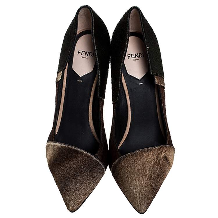 Pre Owned  Fendi Tri Color Calfhair Pointed Toe Pumps Size 37.5