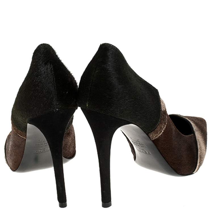 Pre Owned  Fendi Tri Color Calfhair Pointed Toe Pumps Size 37.5