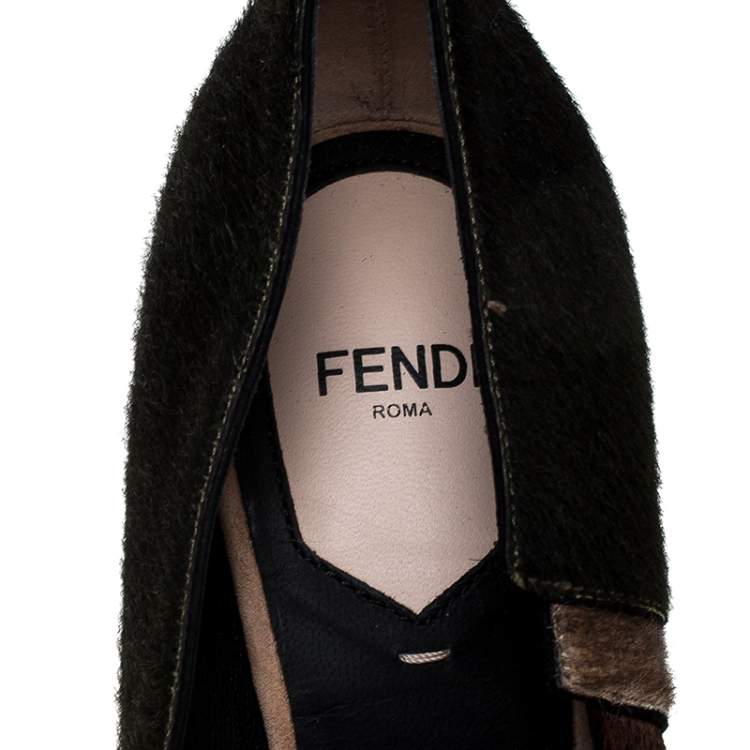 Pre Owned  Fendi Tri Color Calfhair Pointed Toe Pumps Size 37.5