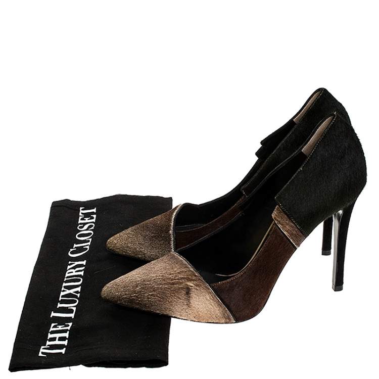 Pre Owned  Fendi Tri Color Calfhair Pointed Toe Pumps Size 37.5