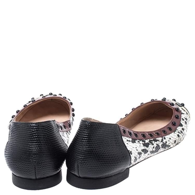مملوكة مسبقًا Fendi Multicolor Embossed Python And Lizard, Patent Leather Trim And Cap Toe Monster Ballet Flats Size 37