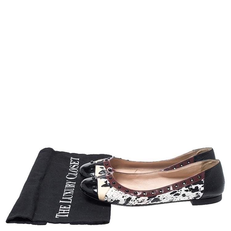 مملوكة مسبقًا Fendi Multicolor Embossed Python And Lizard, Patent Leather Trim And Cap Toe Monster Ballet Flats Size 37
