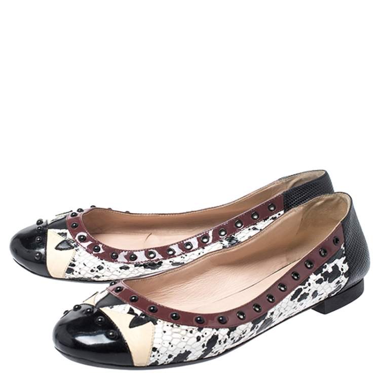 مملوكة مسبقًا Fendi Multicolor Embossed Python And Lizard, Patent Leather Trim And Cap Toe Monster Ballet Flats Size 37
