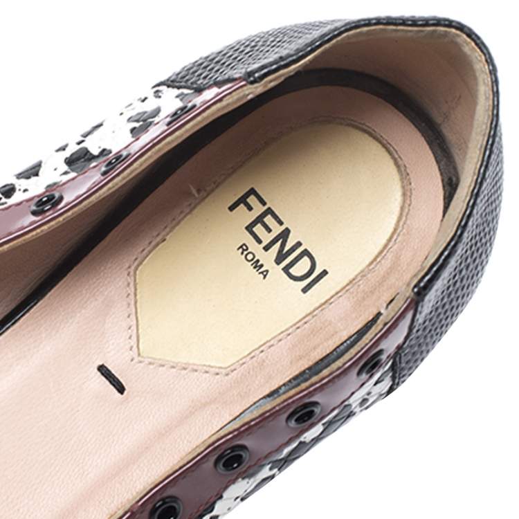 مملوكة مسبقًا Fendi Multicolor Embossed Python And Lizard, Patent Leather Trim And Cap Toe Monster Ballet Flats Size 37