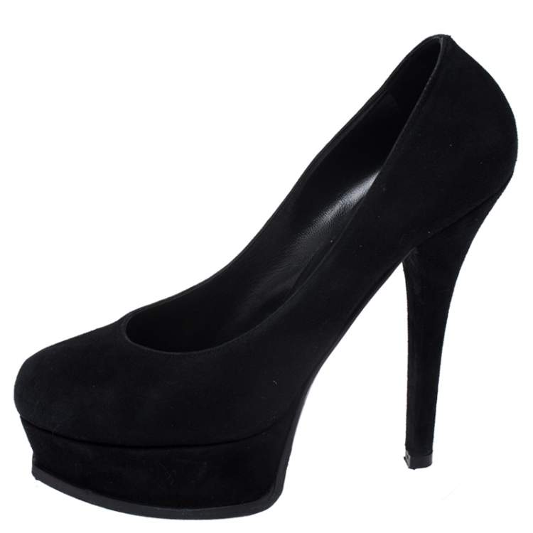 Pre Owned Fendi Black Suede Fendista Platform Pumps Size 40