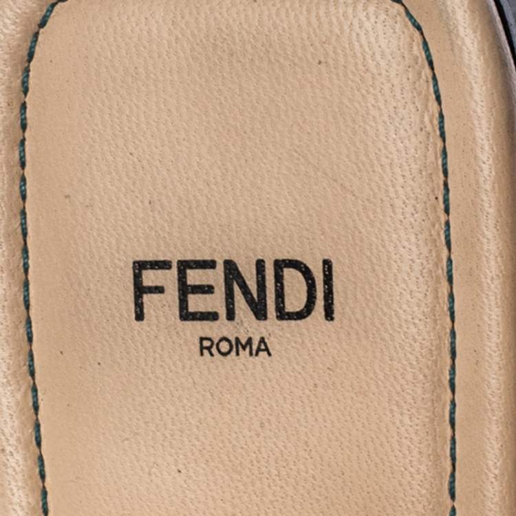 مملوكة مسبقًا Fendi Multicolor Leather And Lizard Embossed Studded Ankle Cuff Flat Sandals Size 37.5