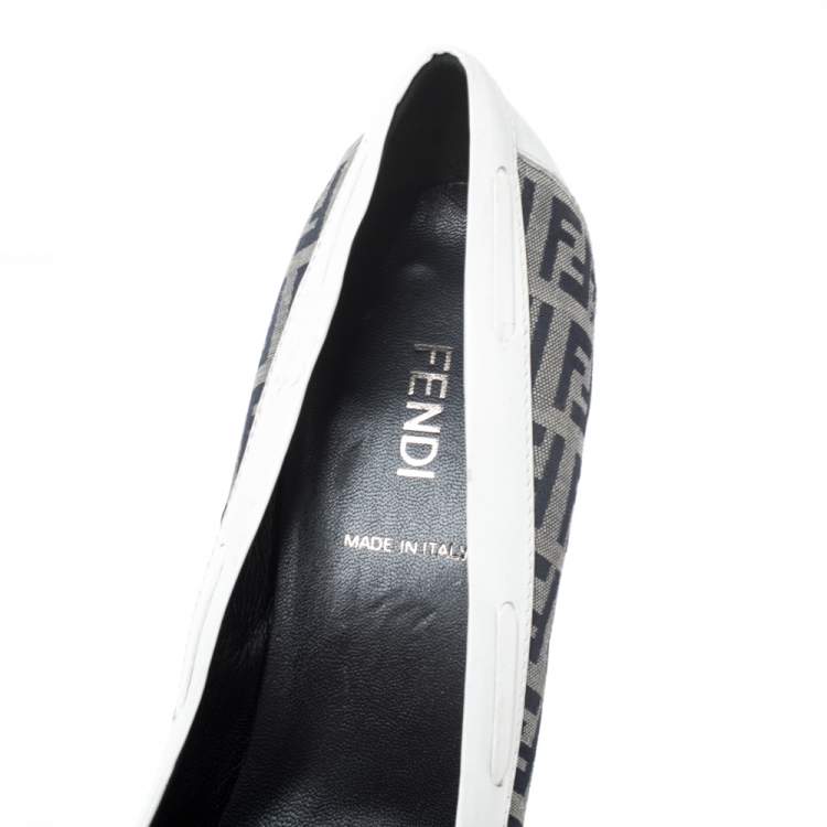 Pre Owned  Fendi Multicolor Zucca Canvas And Leather Square Toe Block Heel Pumps Size 37