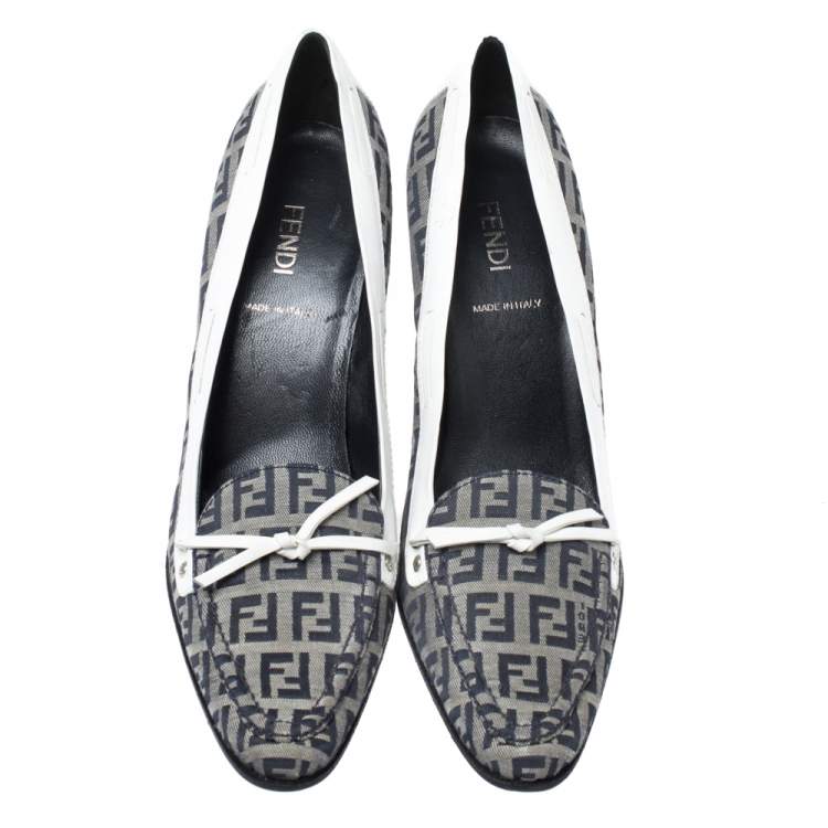 Pre Owned  Fendi Multicolor Zucca Canvas And Leather Square Toe Block Heel Pumps Size 37