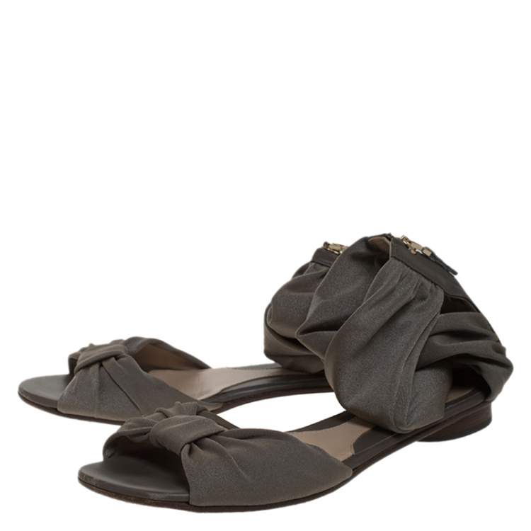 Pre Owned Fendi Grey Stretch Fabric Ankle Wrap Flat Sandals Size 36.5