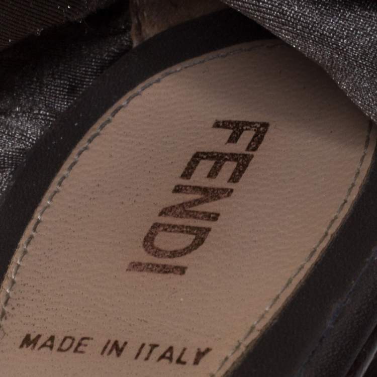 Pre Owned Fendi Grey Stretch Fabric Ankle Wrap Flat Sandals Size 36.5