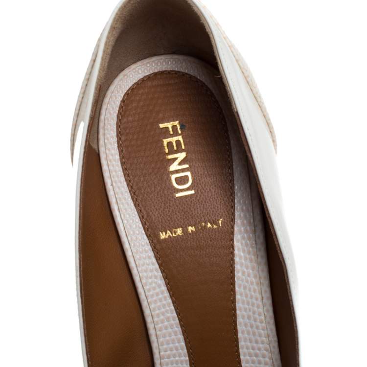 Pre Owned Fendi Multicolor Embossed Lizard Leather Fendista Peep Toe Platform Pumps Size 38