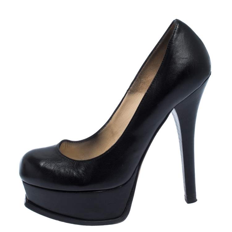 Pre Owned Fendi Black Leather Fendista Platform Pumps Size 36.5