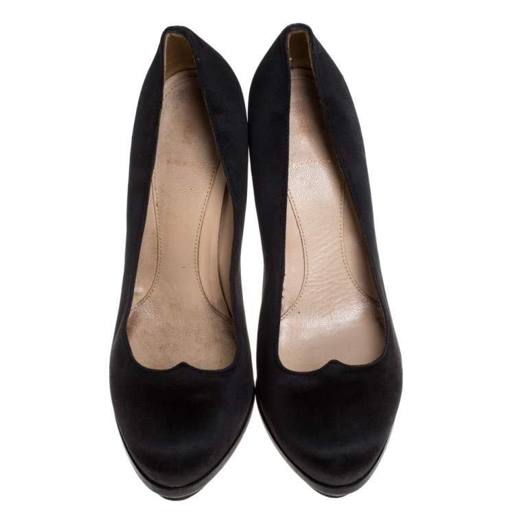 Pre Owned Fendi Black Satin Bridge Heel Platform Pumps Size 40