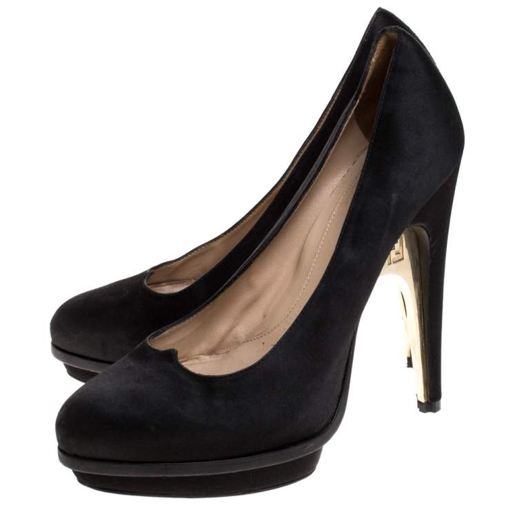 Pre Owned Fendi Black Satin Bridge Heel Platform Pumps Size 40