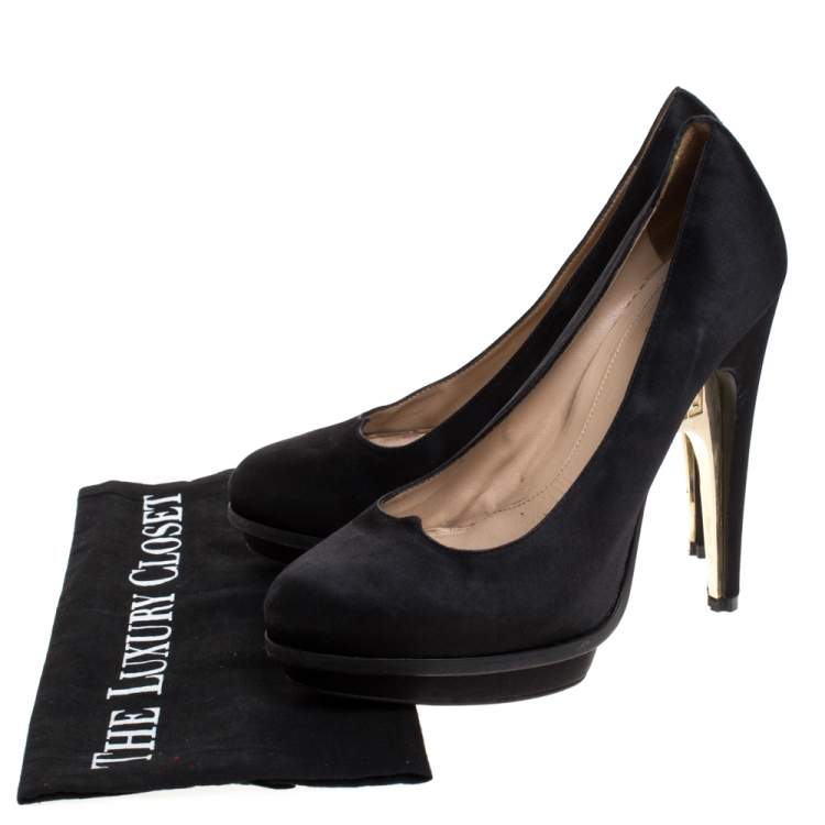 Pre Owned Fendi Black Satin Bridge Heel Platform Pumps Size 40