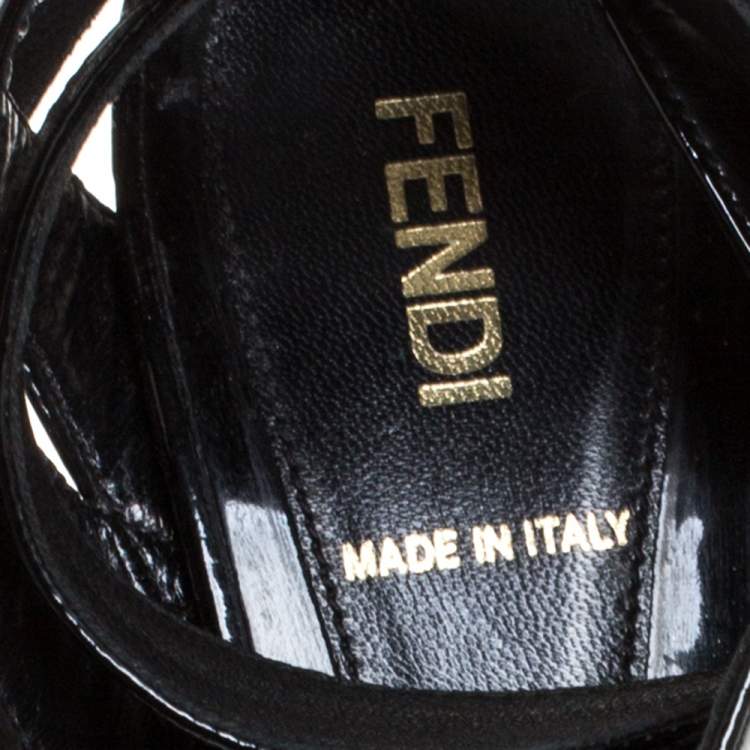 Pre Owned Fendi Black Patent Leather Peep Toe Platform Ankle Wrap Sandals Size 39