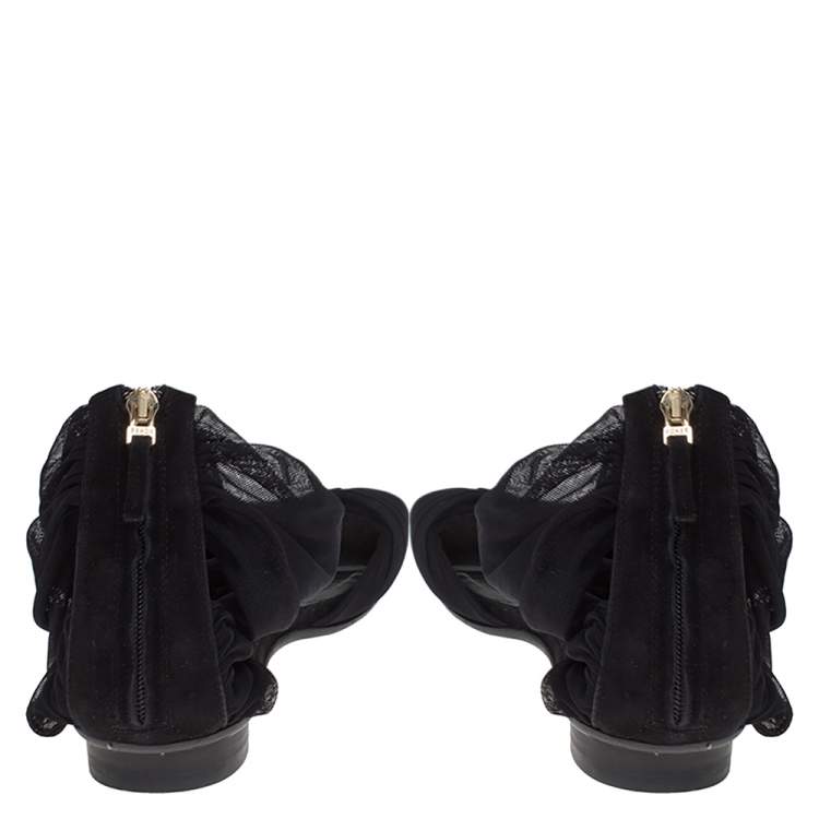 Pre Owned Fendi Black Mesh Fabric Open Toe Flat Sandals Size 36.5