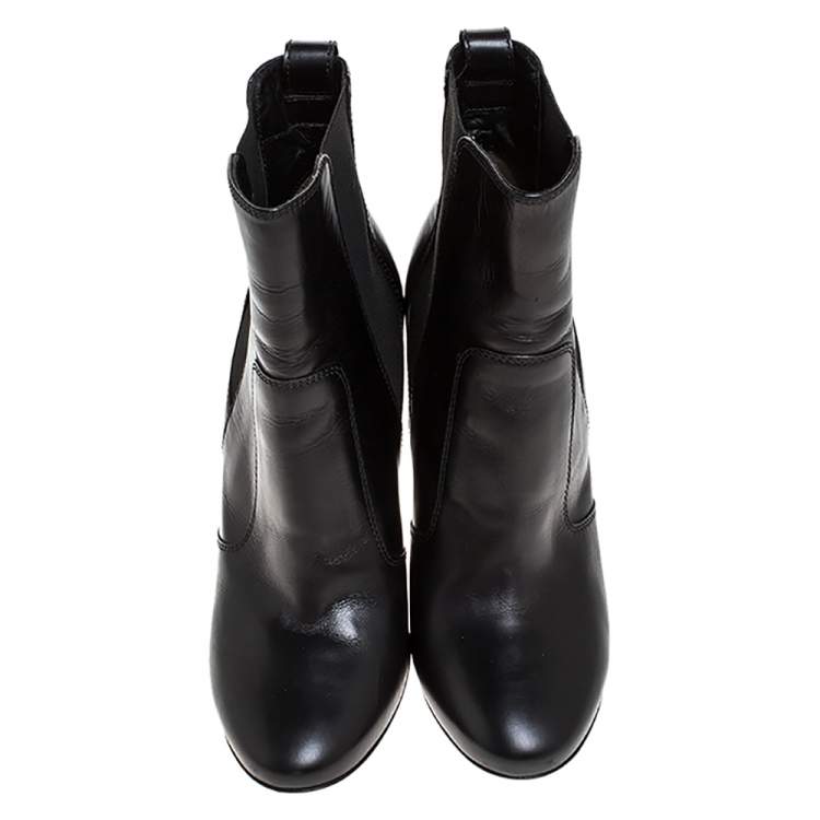Pre Owned Fendi Black Leather Ankle Boots Size 37