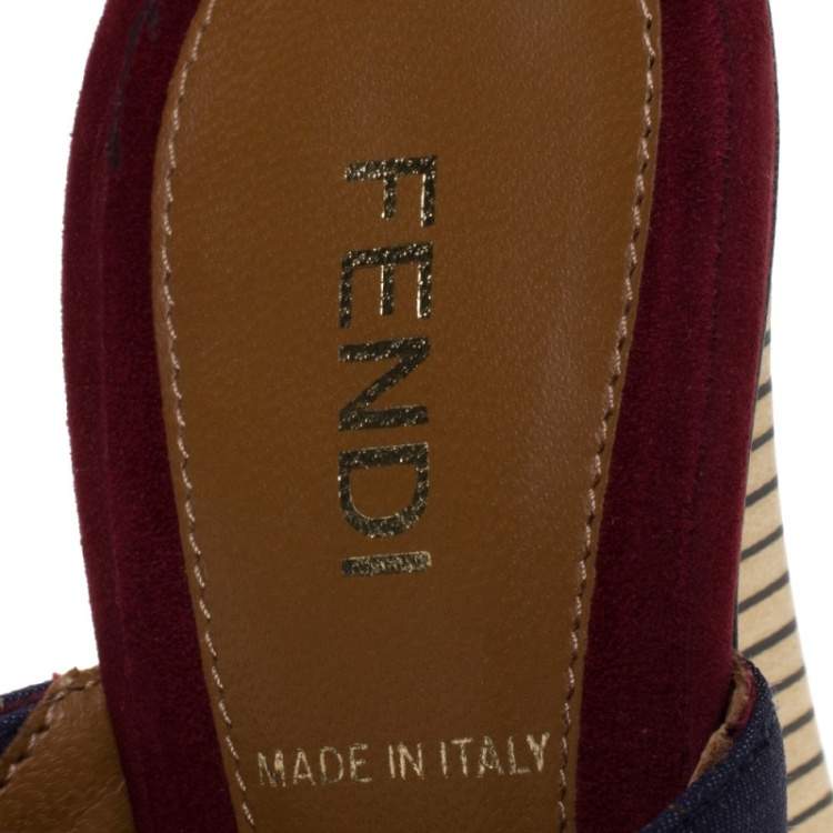 Pre Owned Fendi Tricolor Striped Canvas Slide Sandals Size 36