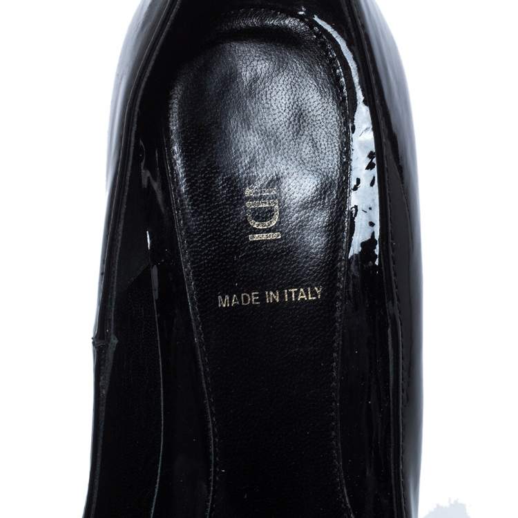Pre Owned Fendi Black Patent Leather FF Logo Heels Platform Pumps Size 37