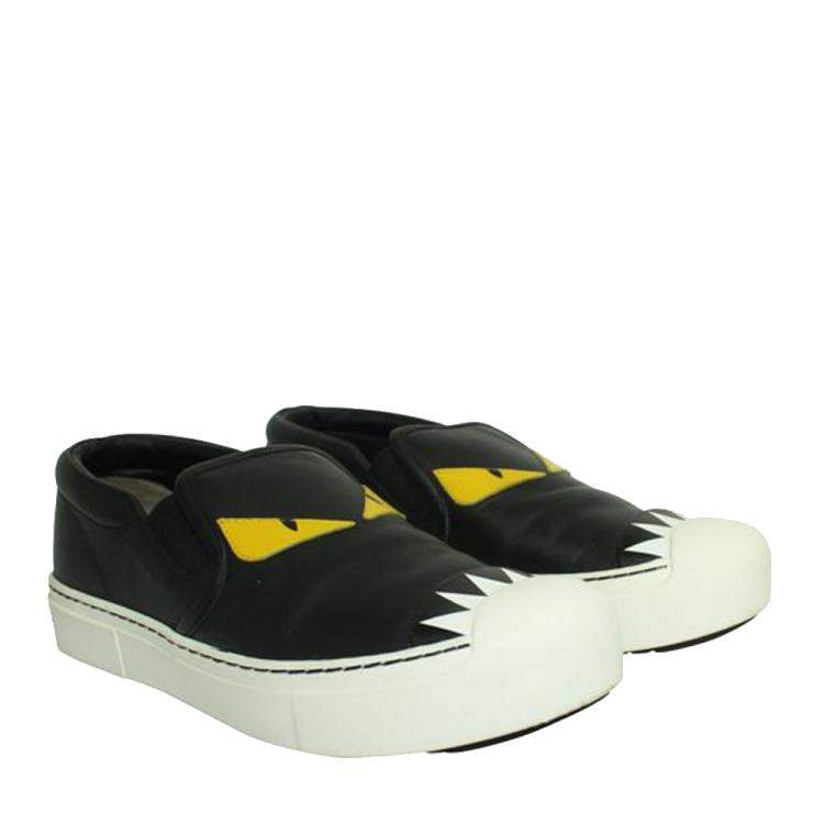 Pre Owned Fendi Black Leather Monster  Sneakers