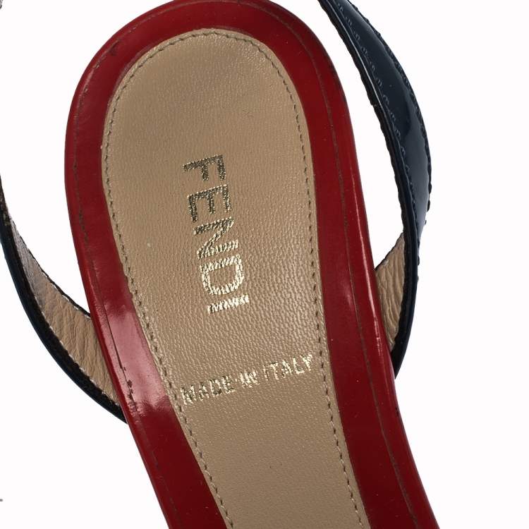 Pre Owned Fendi Tricolor Patent Leather Slingback Platform Sandals Size 36