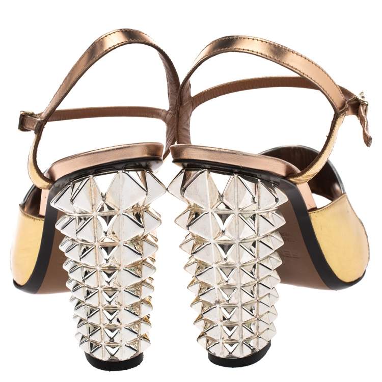 Pre Owned Fendi Metallic Multicolor Leather Polifonia Ankle Strap Sandals Size 37