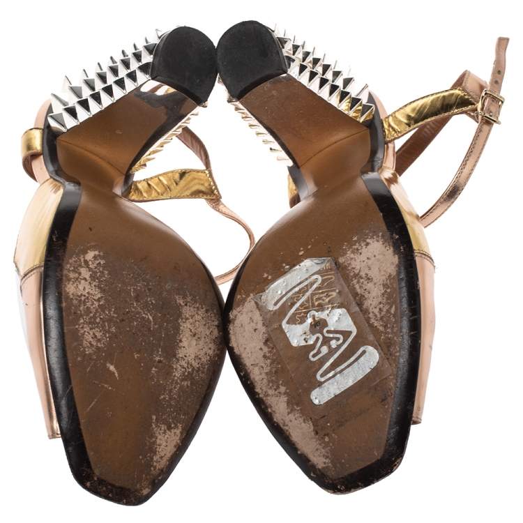 Pre Owned Fendi Metallic Multicolor Leather Polifonia Ankle Strap Sandals Size 37