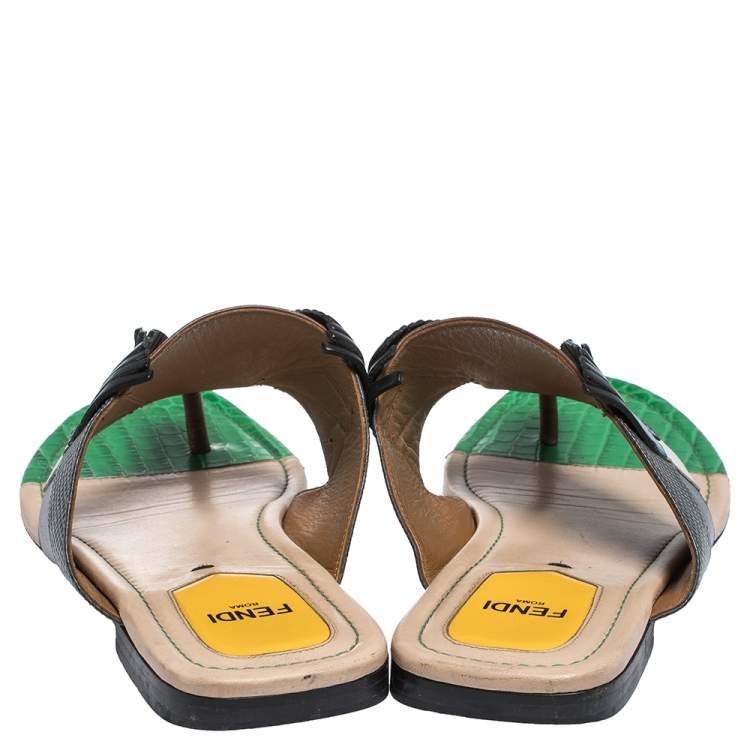 Pre Owned Fendi Multicolor Leather Bug Monster Thong Sandals Size 37.5