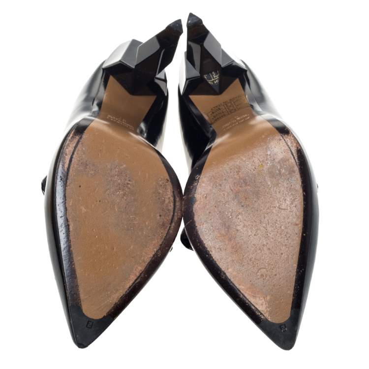 Pre Owned Fendi Black Patent Leather Ankle Boots Size 37