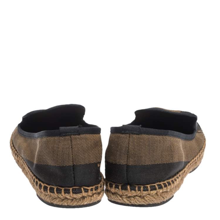 Pre Owned Fendi Brown Peqiun Striped Canvas and Blue Leather Cap Toe Espadrilles Size 40