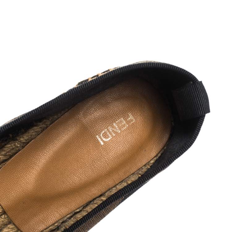 Pre Owned Fendi Brown Peqiun Striped Canvas and Blue Leather Cap Toe Espadrilles Size 40