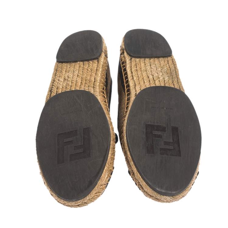 Pre Owned Fendi Brown Peqiun Striped Canvas and Blue Leather Cap Toe Espadrilles Size 40