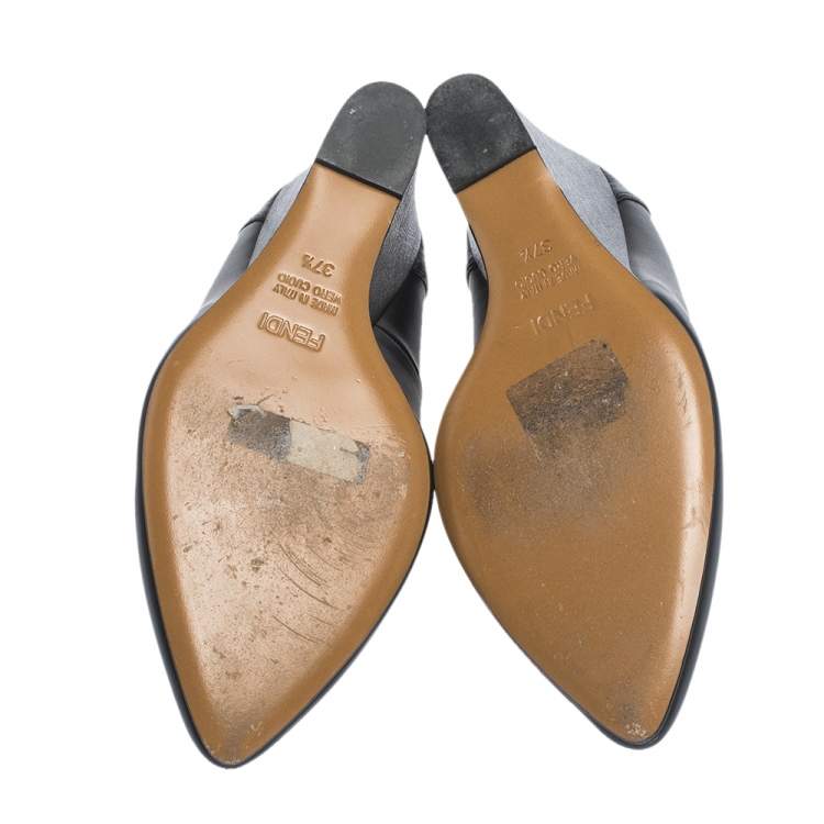 Pre Owned Fendi Black Leather Pointed Toe Wedge Pumps Size 37.5