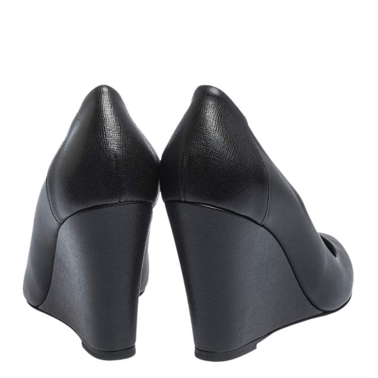 Fendi Black Leather Pointed Toe Wedge 