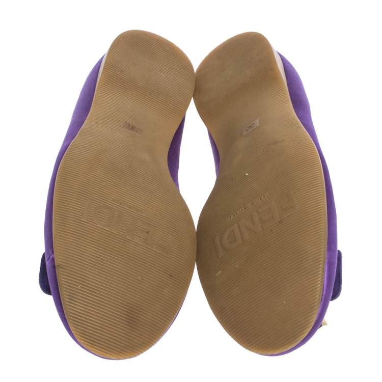 Pre Owned Fendi Purple Satin Bow Ballet Flats Size 36