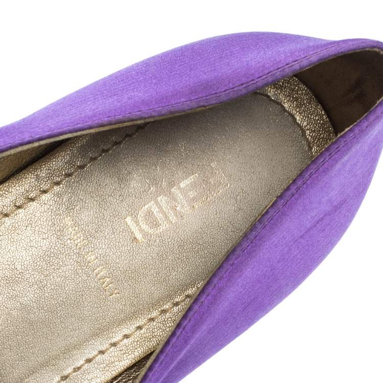 Pre Owned Fendi Purple Satin Bow Ballet Flats Size 36