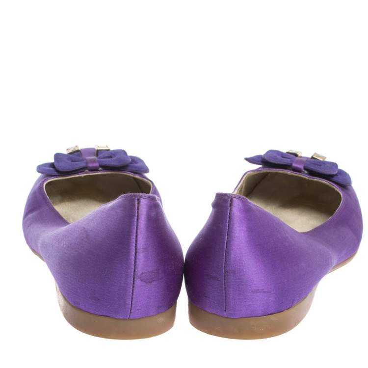Pre Owned Fendi Purple Satin Bow Ballet Flats Size 36