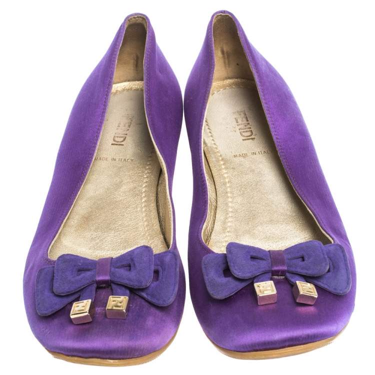 Pre Owned Fendi Purple Satin Bow Ballet Flats Size 36