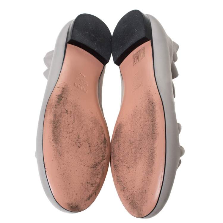 مملوكة مسبقًا Fendi Beige Leather Ruffle Ballet Flats Size 40