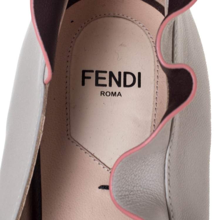 مملوكة مسبقًا Fendi Beige Leather Ruffle Ballet Flats Size 40