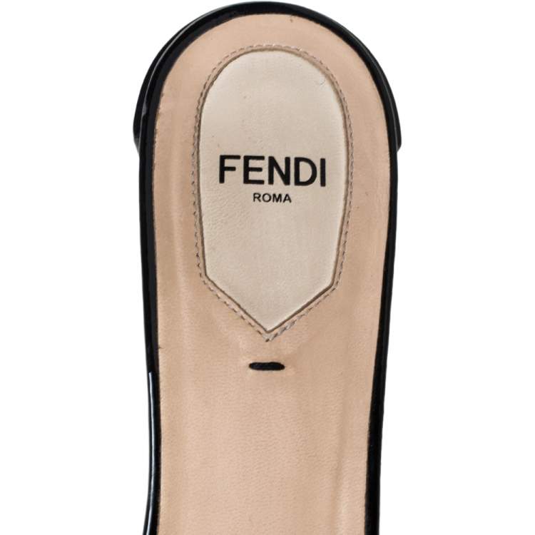 Pre Owned Fendi Black Patent And Leather Flower Stud Slide Sandals Size 38