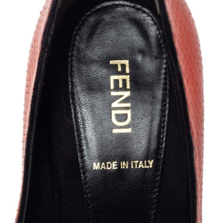 Pre Owned Fendi Orange Python Leather Diamond Heel Pumps Size 38.5 